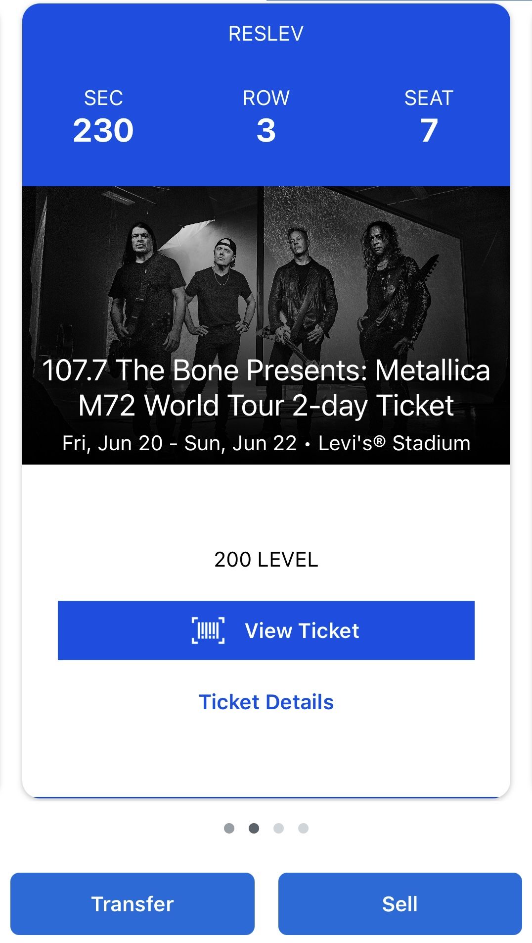 2 Metallica Tickets (2 Day Passes) At Levi’s Stadium June 20th And 22nd