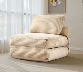 Molly 35 in. Beige Corduroy 3-in-1 Convertible Sleeper Lounge Chair Twin Size Folding Sofa Bed