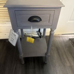 Gray Side Table With 2 USB Ports 