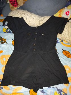 Black Button-Front Short Romper