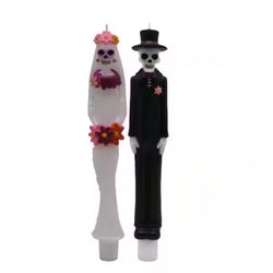 10" Day of the Dead Skeleton Bride & Groom Unscented Taper Candles