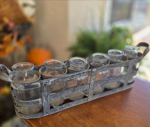 Rustic Metal Caddy with Glass Votive Holders