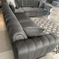 Bella Gray Modern Luxury L Shaped Sectional Sofa /P