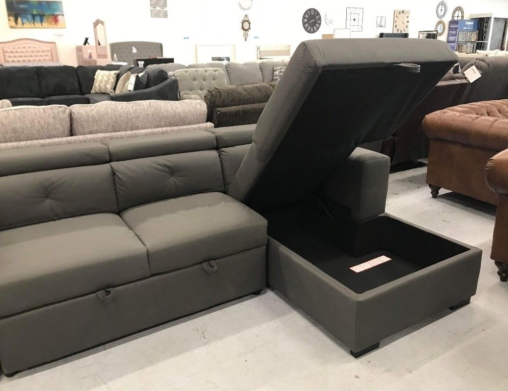 Gray 2 Piece Sleeper Sectional Sofa With Storage Chaise👉 Brand New