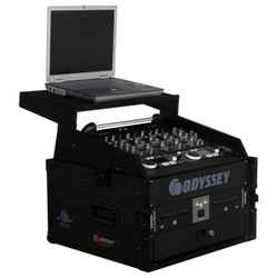 Odyssey FZGS1004BL, 10U Top Slanted 4U Bottom Vertical Pro Combo Rack with Glide Platform - Black