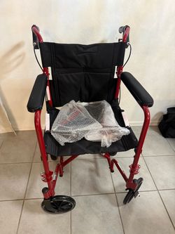 Folding Transport Wheelchair Red Frame