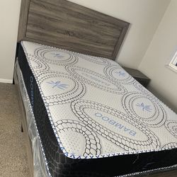 Queen Bed Set - Bed Frame, Mattress And Lamp Table 