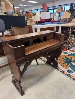 Antique Victorian Carved Wood Secretary Desk