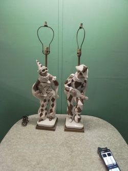 Vintage  Mid Century  Art Deco  Figural Jester Harlequin Table Lamps
