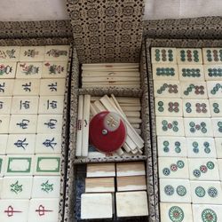 Antique Vintage Mahjong Carved Bone Bamboo