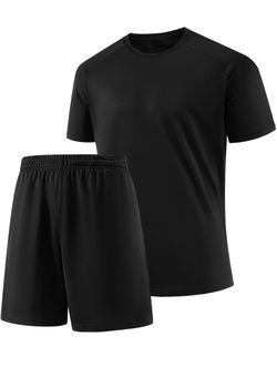 TopTie Men's Workout Clothes Athletic Shirt & Short Set - Quick Dry Running Shirt & Short Outfit