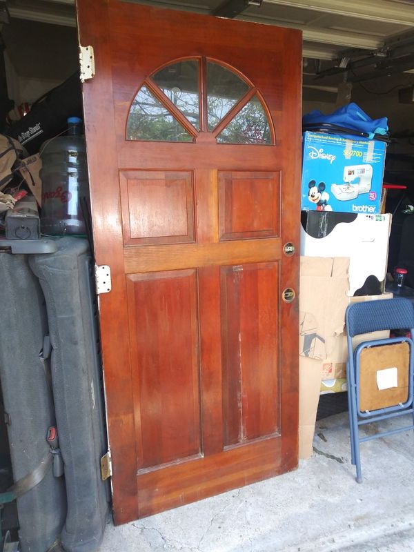 Exterior solid wood door 36"X79.25" Half moon tempered glass for Sale