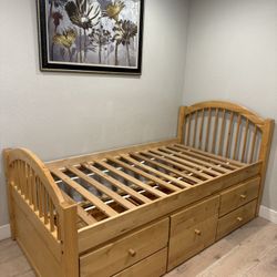 Solid Wood Twin Captain Platform Storage Bed With 5 Drawers 
