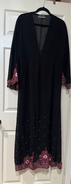 Joud Black Abaya with Floral Embroidery