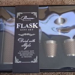 New Stainless Steel 8oz Flask And Shot Glass Set