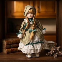 Vintage Porcelain Collector Doll with Braided Hair