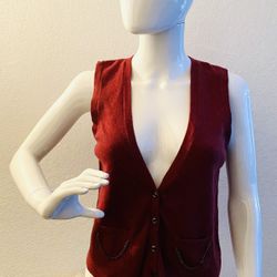 Banana Republic Burgundy Button Up Vest With Chain Detail Top