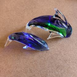Murano-style art glass dolphins pair
