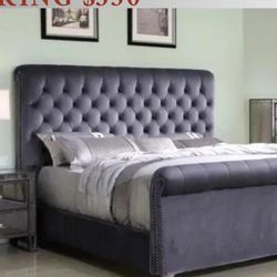 Grey Fabric Beds - CLEARANCE - Modern style •High End Quality Beds