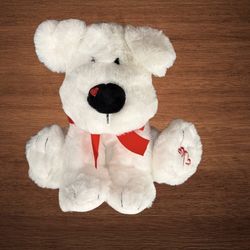 AMERICAN GREETINGS WHITE PUPPY DIG PLUSH RED RIBON & HEARTS 9” STUFFED ANIMAL