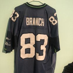 REEBOK NFL Seattle Seahawks Deion Branch #83 Men’s Blue White Jersey size XL