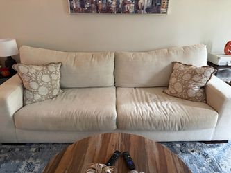 Cream Ashley Furniture Sofa & Round Coffee Table