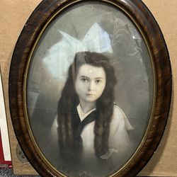 Antique Wood Frame With Convex Bubble Glass (picture Is Free With it)