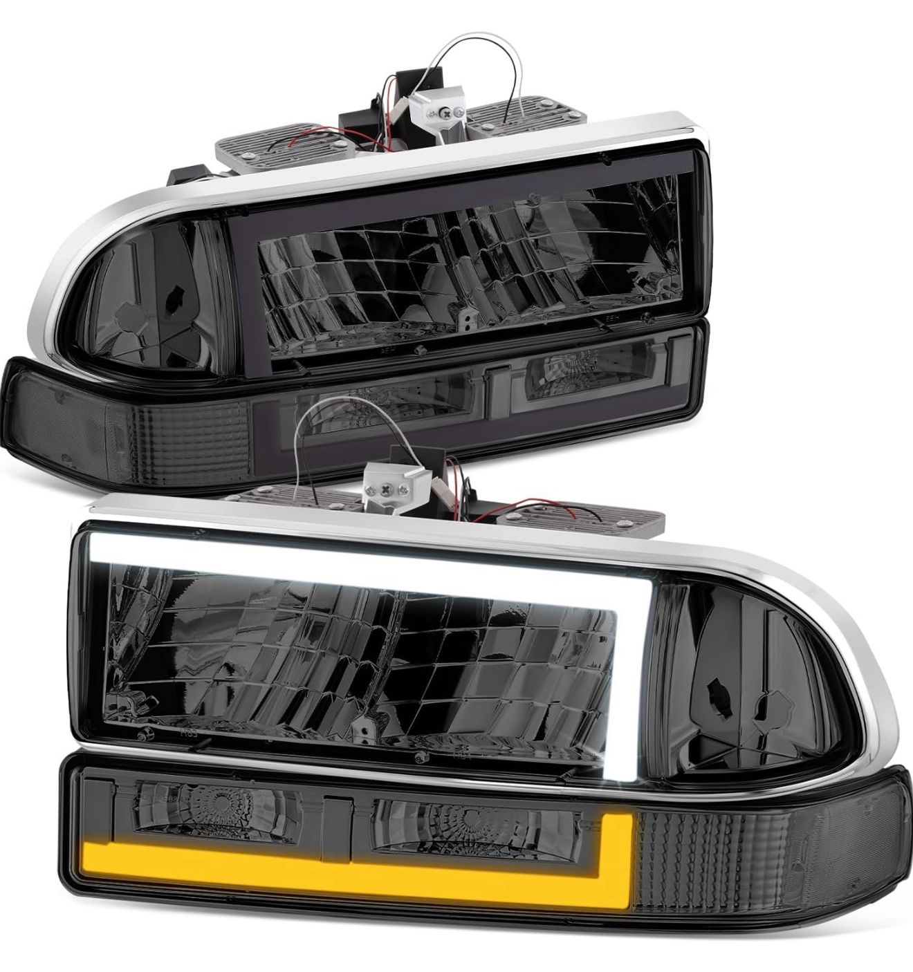 98-04 Chevy s10 / Blazer DRL LED 3D Smoke Headlights 4pc micas Luces Farros