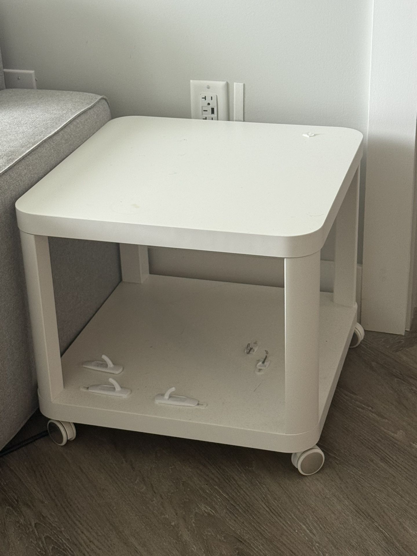 White Side Table With Wheels.
