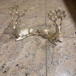 	Elegant Silver Deer Candelabra Pair