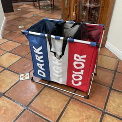 3 Section Foldable Laundry Hamper Basket Sorter Clothe Storage Bag