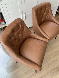 Dining Chairs Set of 2,  Faux Leather with Back Pull Rod. Light Brown