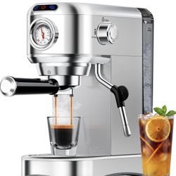 New-Espresso Machine 20 Bar, Compact Espresso Coffee Machine with Milk Frother, Stainless Steel Coffee Maker with 34oz Removable Water Tank, Cappuccin
