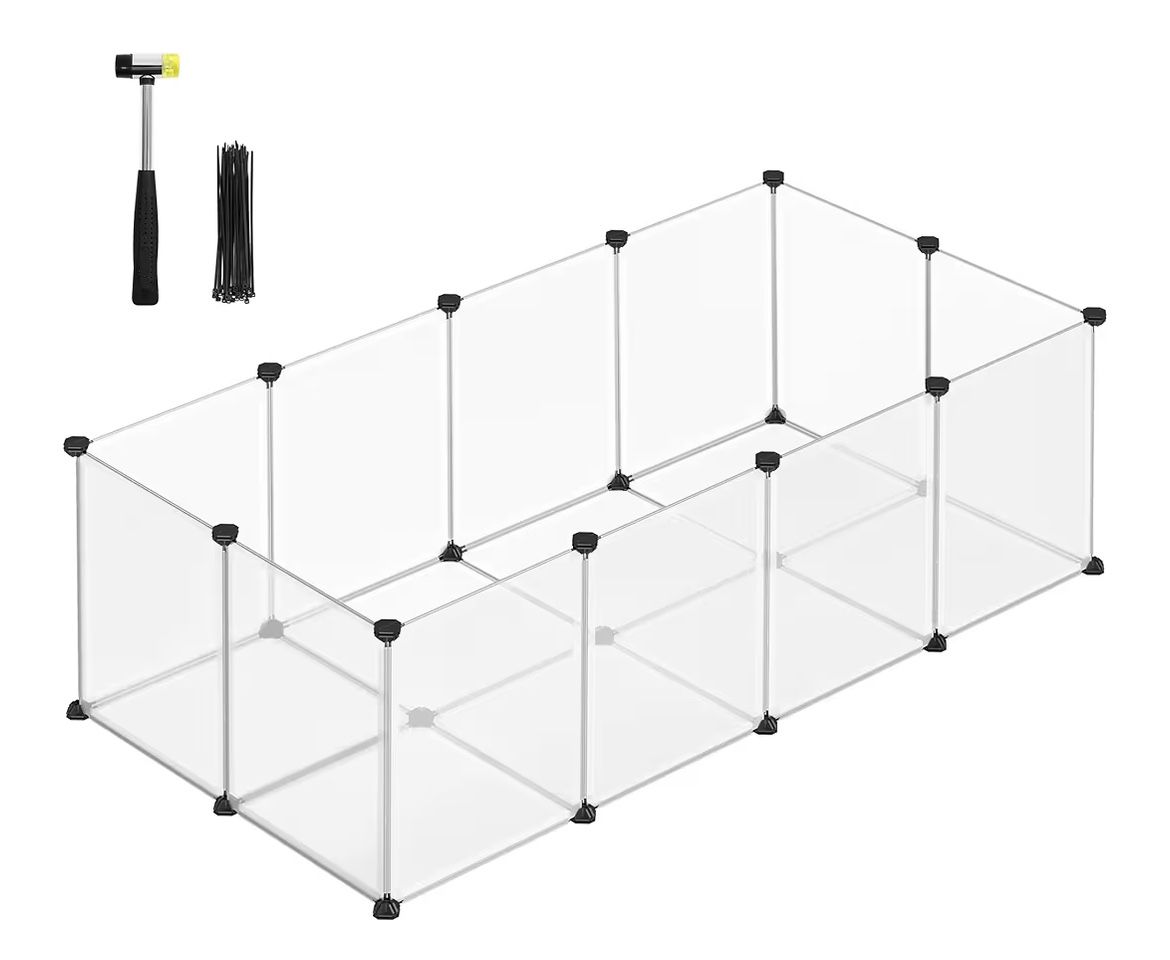 SONGMICS Pet Playpen with Floor Small Animal Pen Fence Indoor DIY Plastic Enclosure - White