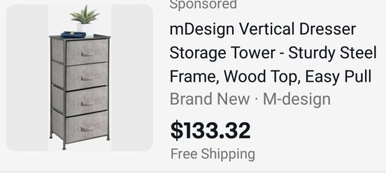 New Mdesign modern 4 drawer dresser metal and fabric