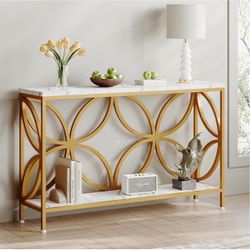 GiftGo 47.2” Narrow Sofa Table- Withe & Gold
