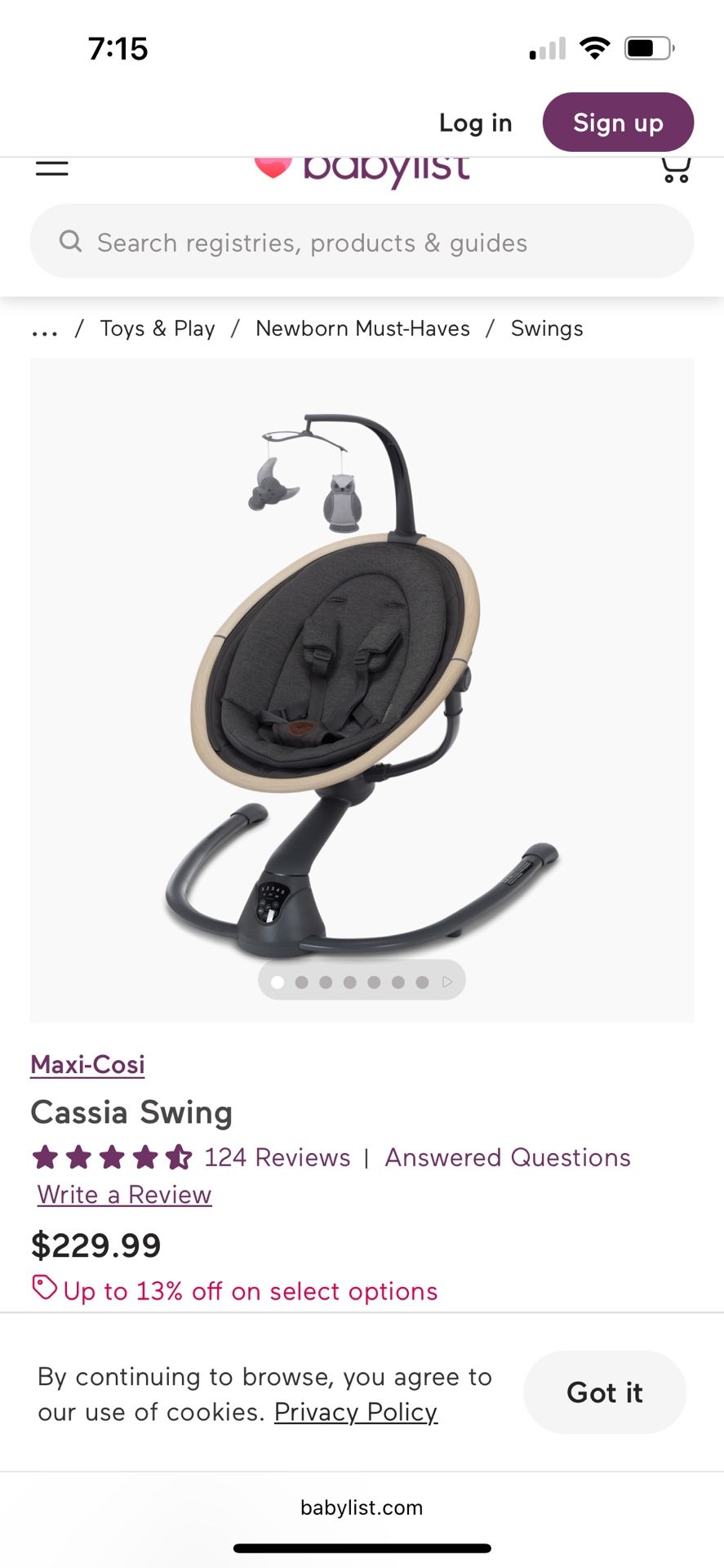 Maxi Cosi Baby Swing With Infant Insert