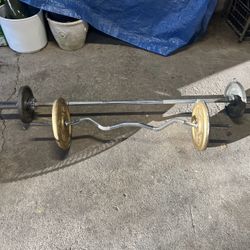 Olympic 6’ Bar With 2-10lb Weights / Easy Curl Bar With 2-25lb Weights 