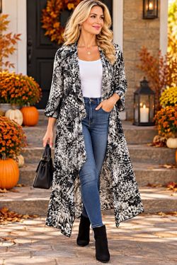 LuLaRoe Shirley Women’s M Long Open Front Duster Jacket Lightweight Abstract