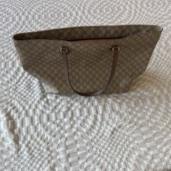 Gucci Beige/Brown GG Monogram Supreme Canvas Large Zip Tote Bag