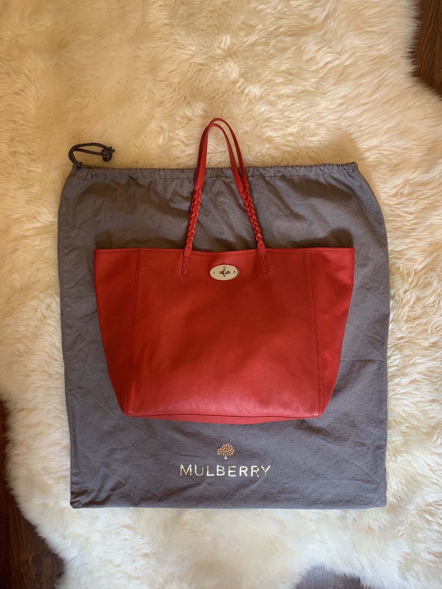 Mulberry Dorset Leather Tote. Light Weight Red. Silver Hardware