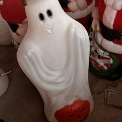 Vintage Halloween Ghost And Pumpkin Blow Mold