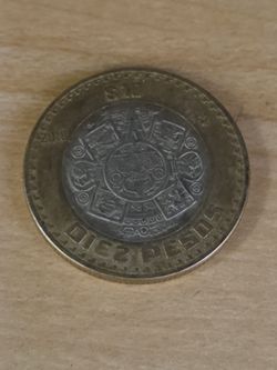 1-Ten pesos and 1-1pesos coins.