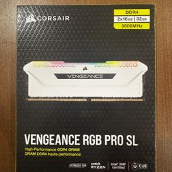 VENGEANCE RGB PRO SL 32GB (2x16GB) DDR4 DRAM 3600MHz C18 Memory Kit – White