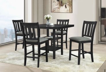 BLACK OR GREY 42x42 COUNTER HEIGHT DINING TABLE WITH CHAIRS