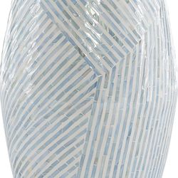 Ivory & Blue Drum Accent Table with Capiz Design – Stylish Side Table