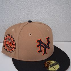 New Era New York Mets Blk & Orange Logo 59fifty Fitted Hat Size 7 1/4  $35