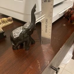 Plaster With Silver Accents 5 inches Tall Black Elephant 