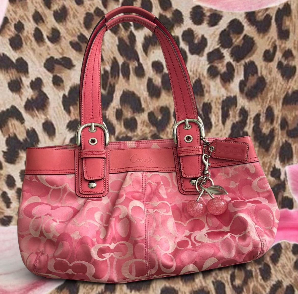 Pink Coach signature buckle tote bag