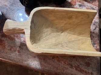 Wood Scoop with Quail Feather Orbs